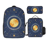 NWGHM Moon Phase Sun Zodiac Mystic Astrology Ensemble sac à dos avec boîte à déjeuner, trousse à crayons, sac à dos de voyage pour ordinateur portable, sac à dos décontracté pour homme et femme,