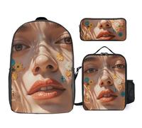 NWGHM Sun-kissed Ensemble sac à dos décontracté avec boîte à déjeuner, trousse à crayons, sac à dos de voyage pour ordinateur portable pour homme et femme, blanc, taille unique, blanc, Taille unique,