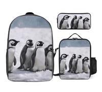 NWGHM Young Pingouins avec neige Ensemble sac à dos avec boîte à déjeuner, trousse à crayons, sac à dos de voyage décontracté pour ordinateur portable pour homme et femme, blanc, taille unique, blanc,