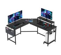 nwixbqoqn Bureau d'angle Gaming Informatique, Bureau Gamer 160x135cm en Forme L avec Support d'Écran, Table Plateau en Fibre de Carbone, Gaming Desk Table Ergonomique pour Chambre, Salon, Noir