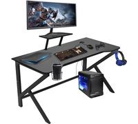 nwixbqoqn Bureau Gaming 100x55cm, Bureau Gamer avec Support d'Écran, Table Gaming en Fibre de Carbone avec Crochet pour écouteurs et Porte Gobelet, PC Gamer Table Ergonomique pour Travailler, Noir