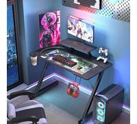 nwixbqoqn Bureau Gaming 100x55cm en Forme de Z, Table Gamer en Fibre de Carbone Ergonomique avec Support d'Écran, Porte Gobelet et Crochet pour Chambre, Salon, Noir