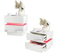 nwixbqoqn Lot de 2 Table de Chevet LED, Table de Nuit Blanc avec Station de Charge, 2 Tiroirs, Table de Chevet pour Adulte Haute Brillante, Table d'appoint pour Chambre à Coucher, Salon, 45x35x47cm