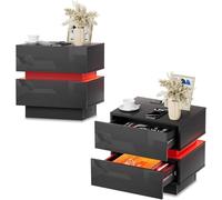 nwixbqoqn Lot de 2 Table de Chevet LED, Table de Nuit Noir avec Station de Charge, 2 Tiroirs, Table de Chevet pour Adulte Haute Brillante, Table d'appoint pour Chambre à Coucher, Salon, 45x35x47cm