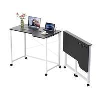 nwixbqoqn Table de Bureau Pliante avec Roulante Verrouillable 90x56x75cm, Petit Table d'Ordinateur Bureau Pliable avec Fente pour Tablette pour Étudier, Travailler, Chambre, Bureau à Domicile, Noir