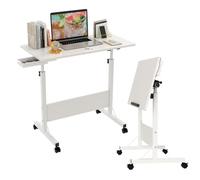 nwixbqoqn Table de Lit Roulette 80x40 cm, Table d'ordinateur Réglable en Hauteur 64-89cm, Table Roulante avec Fente pour Tablette, Petit Tiroir pour Chambre à Coucher, Salon, Blanc