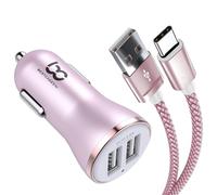 NWNK13 Chargeur de voiture rapide pour Google Pixel 6,Pixel 6 Pro,Chargeur de voiture,2 ports USB,Adaptateur de voiture,Charge rapide 4.8 A avec câble USB de type C de 1 m,Câble haute vitesse,Or rose