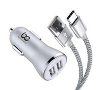 NWNK13 Chargeur de voiture rapide pour Google Pixel 6,Pixel 6 Pro,Chargeur de voiture,2 ports USB,Charge rapide 4.8 A avec câble USB de type C de 1 m,Câble haute vitesse (argent)