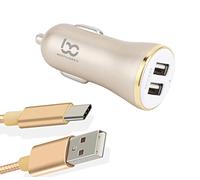 NWNK13 Chargeur de voiture rapide pour Samsung Galaxy A12,A52,A72 Chargeur de voiture 2 ports USB Adaptateur de voiture Charge rapide 4.8 A avec câble USB type C 1 m Fil de plomb haute vitesse (or)