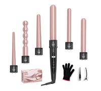 NWOUIIAY 6 en 1 Fer à Boucler Cheveux en Céramique Chauffage Rapide Fer à Friser avec LCD Écran Température Réglable Ensemble de Grandes et Petites Boucles et Gant Anti-brûlure
