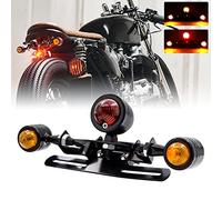 NWpangu Feu arrière de moto, 12V 3 têtes en forme de balle intégré led feu stop clignotant lampe universelle de plaque d'immatriculation de moto, noir.