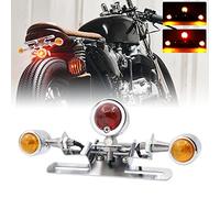 NWpangu Feu arrière de moto, 12V 3 têtes en forme de balle intégré led feu stop clignotant lampe universelle de plaque d'immatriculation de moto, argent.