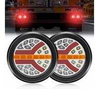 NWpangu Feux arrière ronds LED de 5,5 pouces avec œillet en caoutchouc, feu arrière multifonction fluide pour semi-remorque de tracteur de camion, 2 pièces