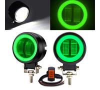 NWpangu Feux de conduite de moto à LED, projecteurs LED à anneau halo rond de 7,6 cm, feux de travail supplémentaires 12 V/24 V, feux de conduite antibrouillard,Vert (interrupteur inclus)