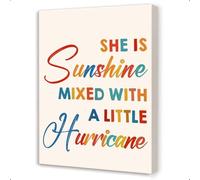 NWPNLXEA Girls Room Wall Art, She is Sunshine Mixed With a Little Hurricane Inspirational Quote Canvas Print for Nursery and Girls Bedroom Decor Framed,16x24inch(40x60cm)
