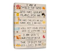 NWPNLXEA Kids Religious Wall Decor, I Am A Child Of God Scripture Canvas Art with 1 John 3:1 for Nursery, Classroom and Children's Bedroom Framed,16x24inch(40x60cm)
