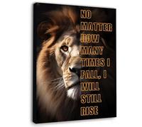 NWPNLXEA Office Motivation Canvas Wall Art, Gwisml Lion No Matter How Many Times I Fall I Will Rise Quote for Workplace Framed,08x12inch(20x30cm)