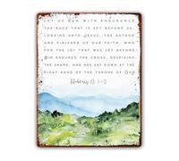 NWPNLXEA Scripture Metal Sign Let Run with Endurance The Race Vintage Tin Wall-Art Christian Motivational Decor for Home Office 8 X 12 in