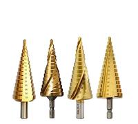 NWPNLXEA Step Drill Bits HSS Spiral Straight Grooved Triangle Hex Quick Change Shank Metal Woodworking (Color : Titanium Type 1, Size : 6-25mm(10 Steps)) NWPNLXEA