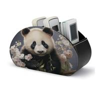 NWQLK Boîte de rangement pour télécommande en cuir synthétique avec motif panda avec imprimé floral pour lecteur multimédia, pinceau, crayon et fournitures de bureau