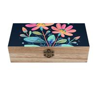 NWTPK Boîte de rangement en bois avec feuilles rouges et vertes imprimées - Boîte à souvenirs - Boîte décorative pour loisirs créatifs et décoration de chambre
