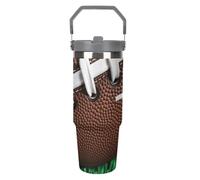 NWTRJ American Football Laces Gobelet de 887 ml avec poignée sur le dessus en acier inoxydable isotherme avec couvercle et paille - Bouteille d'eau étanche pour homme et femme