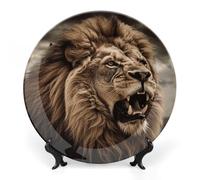 NWTRJ Angry Lion Assiettes décoratives en céramique de 15,2 cm avec présentoir - Ornement en céramique fait à la main pour la maison, la cuisine, la chambre à coucher