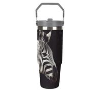 NWTRJ Animal Zebra Gobelet de 887 ml avec poignée sur le dessus en acier inoxydable isotherme avec couvercle et paille - Bouteille d'eau étanche pour homme et femme