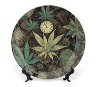 NWTRJ Assiettes décoratives en céramique « A Puff in Time Weed » de 20,3 cm - Assiettes décoratives en porcelaine anglaise avec présentoir - Ornement en céramique fait à la main pour la maison, la