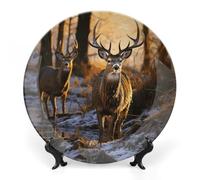 NWTRJ Assiettes décoratives en céramique avec motif de cerfs de 20,3 cm - Assiettes décoratives en porcelaine anglaise avec présentoir - Ornements décoratifs faits à la main pour la maison, la cuisine