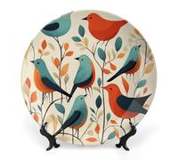 NWTRJ Assiettes décoratives en céramique Flock Of Birds de 17,8 cm avec présentoir - Ornement en céramique fait à la main pour la maison, la cuisine, la chambre à coucher