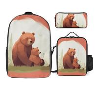 NWTRJ Bear Hug Ensemble sac à dos 3 pièces avec sac à déjeuner et trousse à crayons, sacs de voyage légers et décontractés pour homme et femme