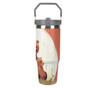 NWTRJ Bear Hug - Gobelet de 887 ml avec poignée sur le dessus - Tasse à café isotherme en acier inoxydable avec couvercle et paille - Bouteille d'eau étanche pour homme et femme