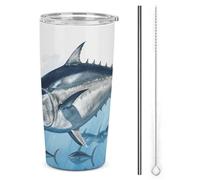 NWTRJ Bluefin Thunnus Thunnus - Gobelet isotherme en acier inoxydable avec couvercle et paille - Tasse à café de voyage pour café et thé