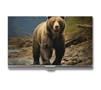 NWTRJ Brown Bear Porte-cartes de visite fin et portable en métal pour homme et femme