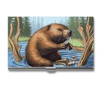 NWTRJ Busy Beaver Porte-cartes de visite fin et portable en métal pour homme et femme