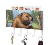 NWTRJ Busy Beaver Porte-clés mural avec 5 crochets décoratifs pour clés d'entrée, porte d'entrée, couloir, bureau