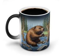 NWTRJ Busy Beaver Tasse à café humoristique en céramique 325 ml - Sensible à la chaleur - Changement de couleur - Pour la maison, le bureau, les voyages