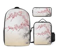 NWTRJ Cherry Blossoms Tree Zen Ensemble sac à dos 3 pièces avec sac à déjeuner et trousse à crayons, sacs de voyage légers et décontractés pour homme et femme, taille unique, Style :, Taille unique