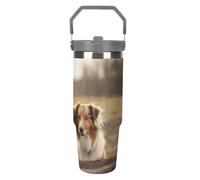 NWTRJ Collie - Gobelet de 887 ml avec poignée sur le dessus - Tasse à café isotherme en acier inoxydable avec couvercle et paille - Bouteille d'eau étanche pour homme et femme