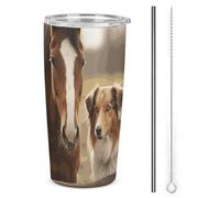 NWTRJ Collie - Gobelet isotherme de 591 ml en acier inoxydable avec couvercle et paille - Tasse à café de voyage pour café, thé et boissons