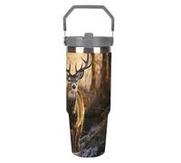 NWTRJ Deers Picture - Gobelet de 887 ml avec poignée sur le dessus - Tasse à café isotherme en acier inoxydable avec couvercle et paille - Bouteille d'eau étanche pour homme et femme