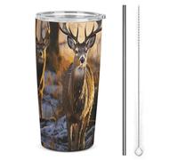 NWTRJ Deers Picture Gobelet isotherme de 591 ml en acier inoxydable avec couvercle et paille pour café, thé et boissons