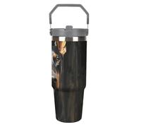 NWTRJ Doberman Gobelet de 887 ml avec poignée sur le dessus en acier inoxydable isotherme avec couvercle et paille - Bouteille d'eau étanche pour homme et femme