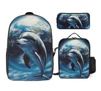 NWTRJ Dolphin Earth Ensemble sac à dos 3 pièces avec sac à déjeuner et trousse à crayons, sacs de voyage légers et décontractés pour homme et femme, taille unique, Style :, Taille unique