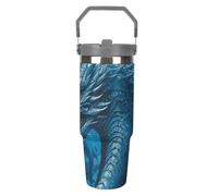 NWTRJ Dragon Cool Blue Gobelet de 887 ml avec poignée sur le dessus en acier inoxydable isotherme avec couvercle et paille - Bouteille d'eau étanche pour homme et femme