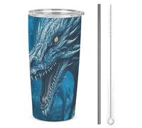 NWTRJ Dragon Cool Blue Gobelet isotherme de 591 ml en acier inoxydable avec couvercle et paille pour café, thé, boissons