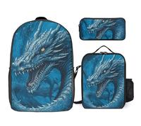 NWTRJ Dragon Cool Ensemble sac à dos 3 pièces avec sac à déjeuner et trousse à crayons, sacs de voyage légers et décontractés pour homme et femme