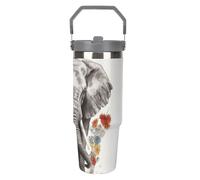 NWTRJ Elephant - Gobelet de 887 ml avec poignée sur le dessus - Tasse à café isotherme en acier inoxydable avec couvercle et paille - Bouteille d'eau étanche pour homme et femme
