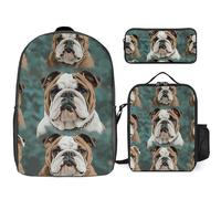 NWTRJ Ensemble sac à dos 3 pièces avec sac à déjeuner et trousse à crayons - Sac à dos léger et décontracté pour homme et femme - Motif bouledogue anglais